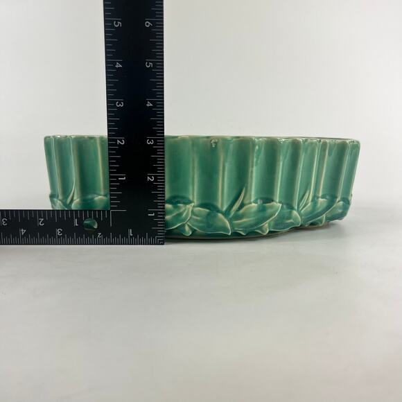 McCoy Pottery Oval Planter Green Bamboo Leaf USA Vintage Mid Century Signed 12” - Picture 7 of 13